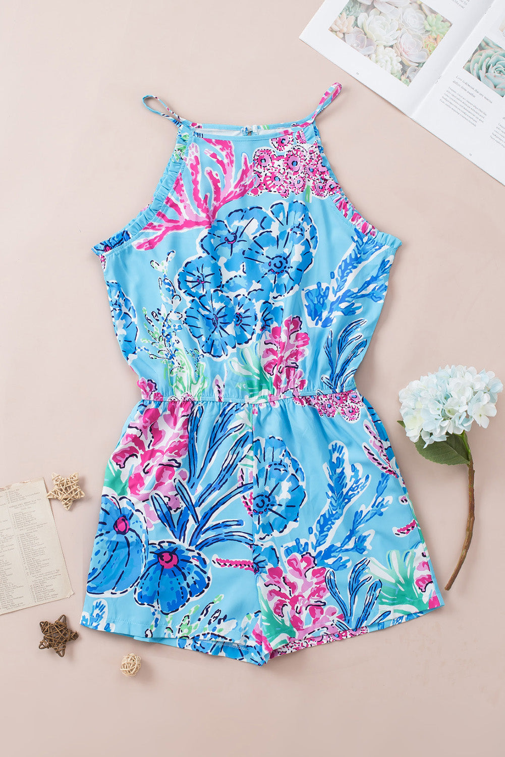 Honeybee Mumford's Floral Print Pocketed Frill Sleeveless Romper