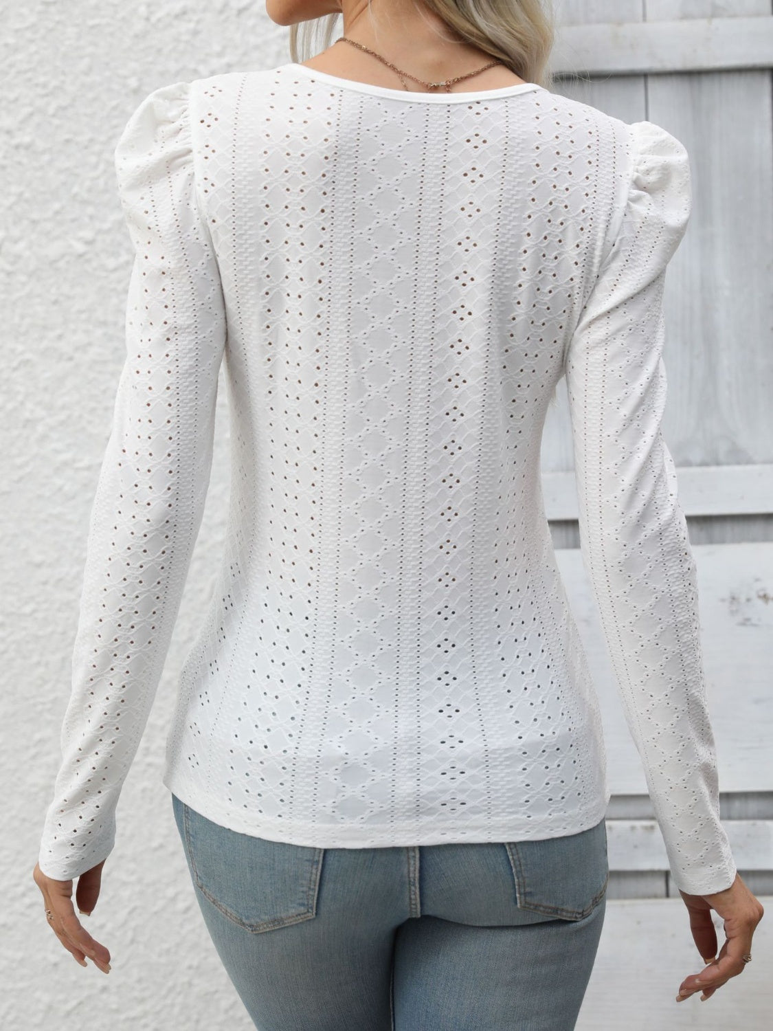 Honeybee Mumford's Eyelet Round Neck Puff Sleeve Blouse