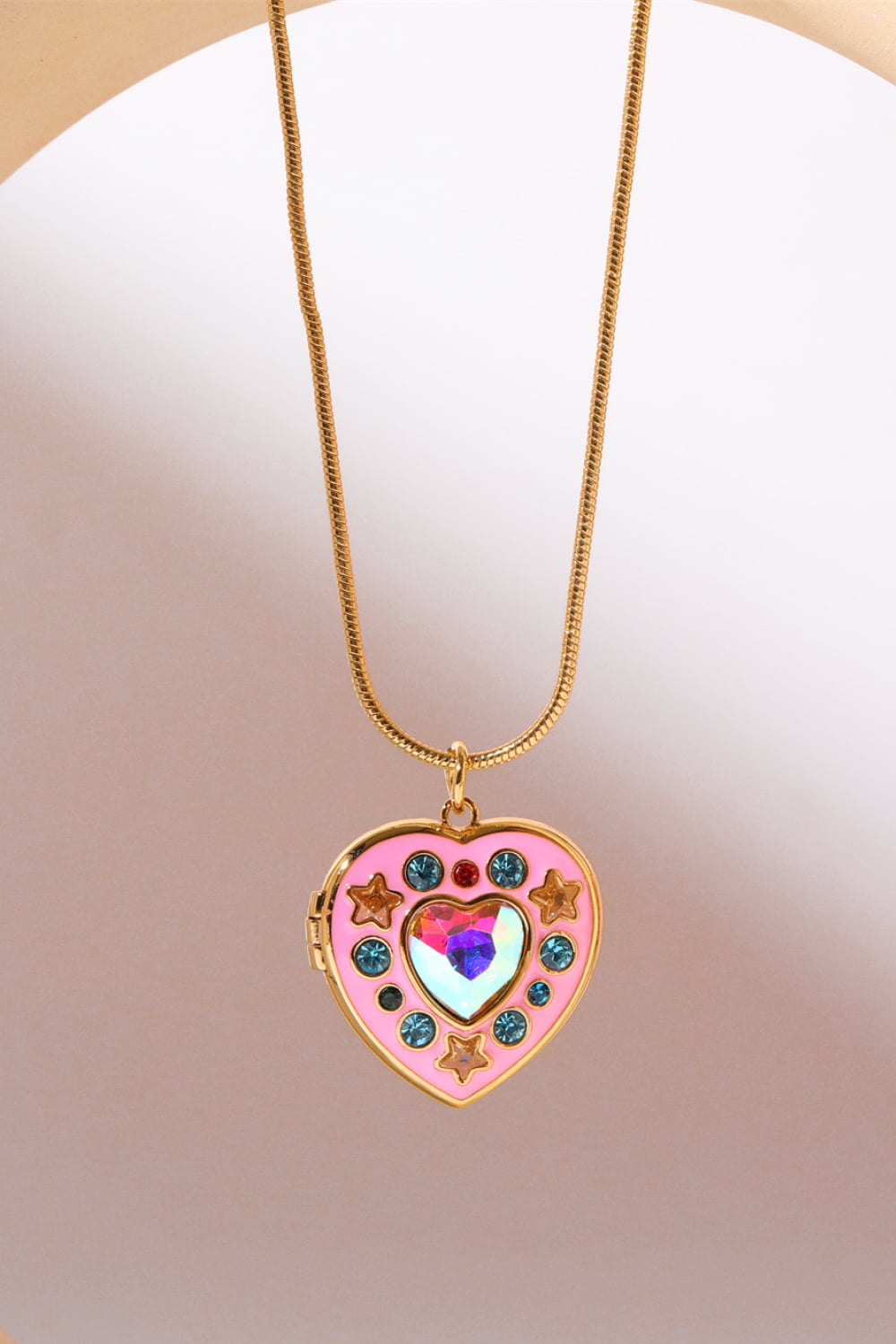 Honeybee Mumford's Rhinestone Decor Heart Box Pendant Necklace