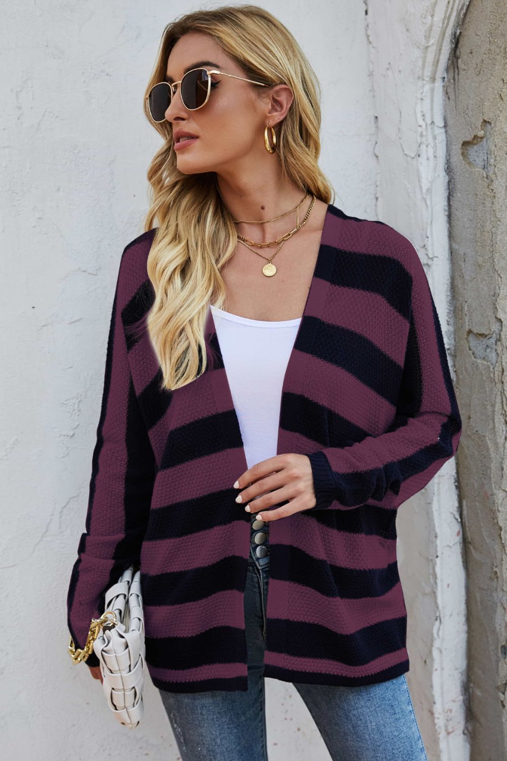 Honeybee Mumford's Striped Dolman Sleeve Open Front Cardigan