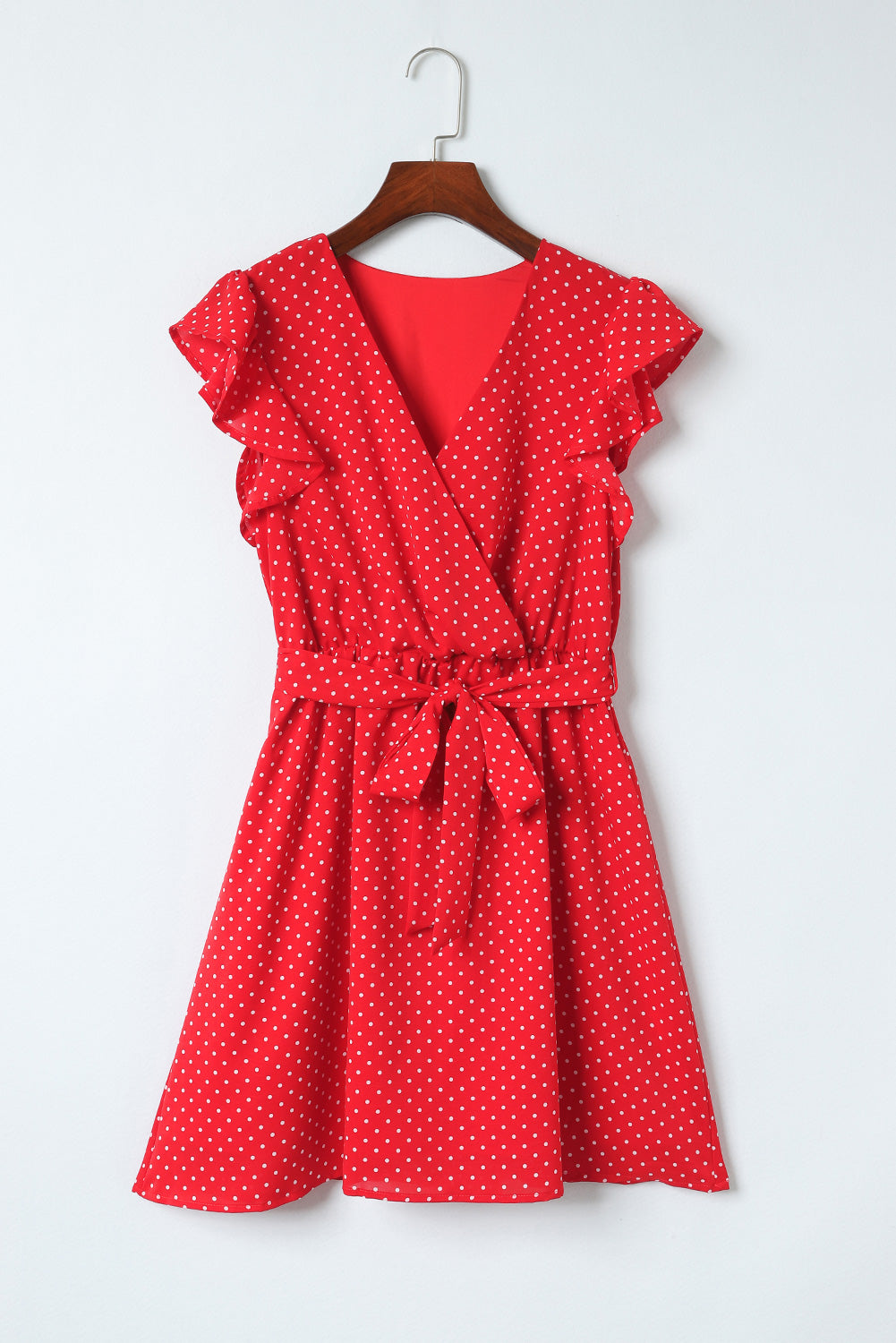 Honeybee Mumford's Polka Dot Surplice Necktie Waist Dress