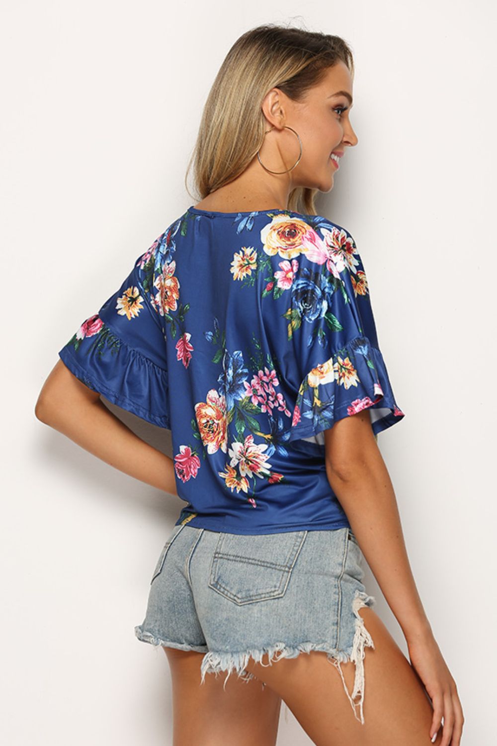 Honeybee Mumford's Floral Tie Hem Flounce Sleeve Top