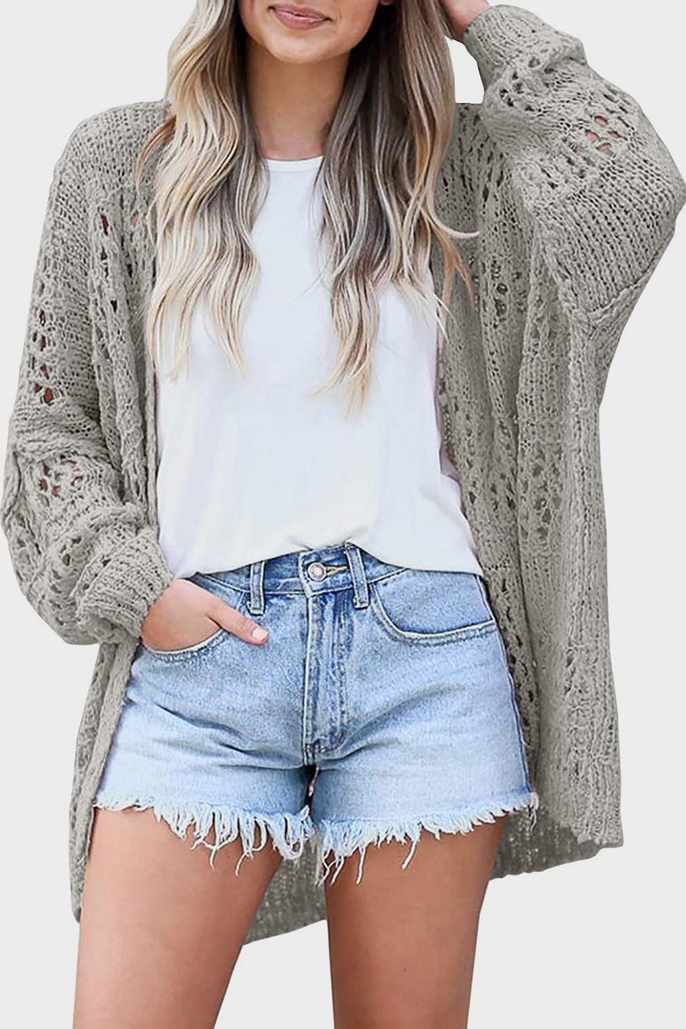 Honeybee Mumford's Openwork Open Front Long Sleeve Cardigan