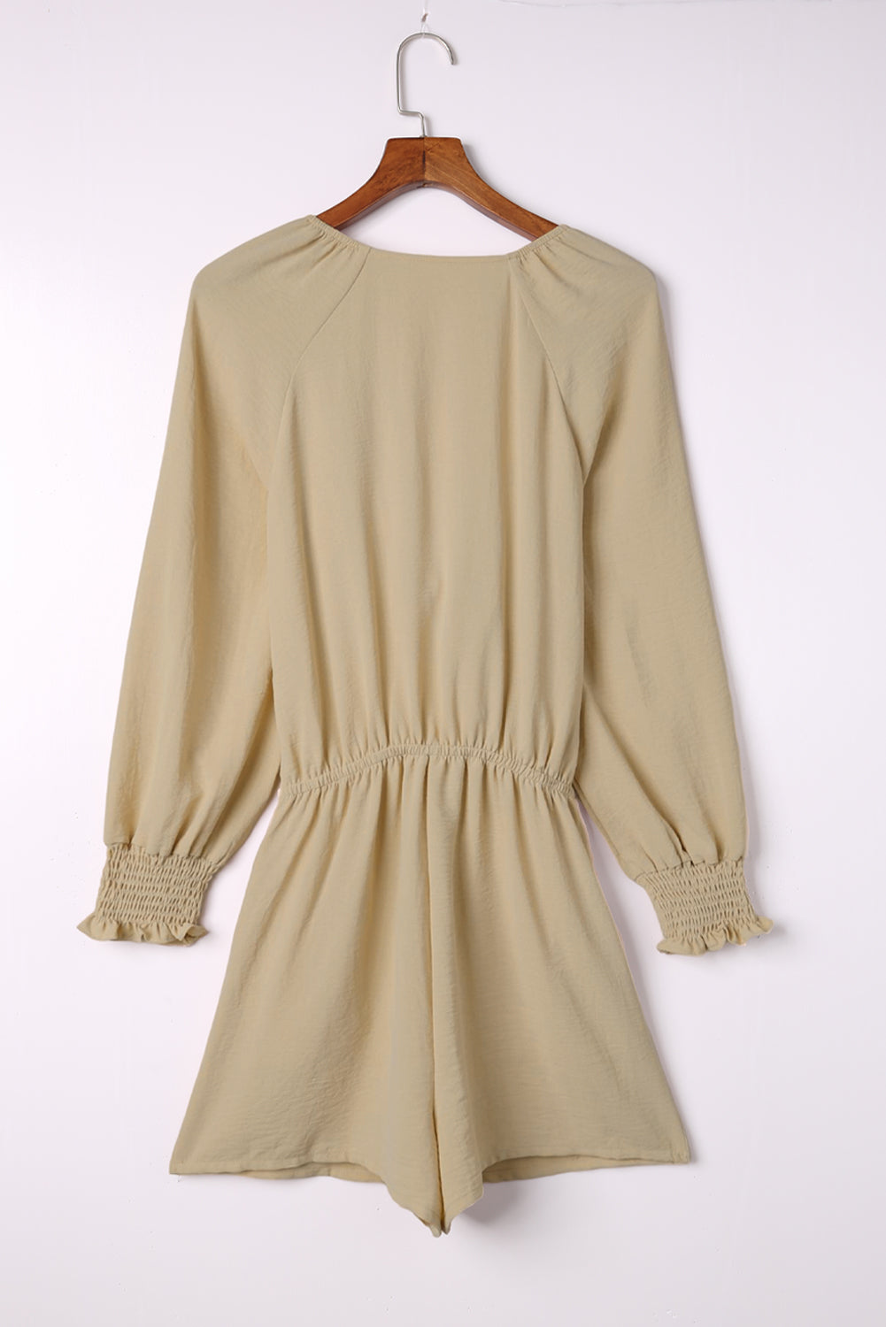 Honeybee Mumford's Beige Tie Knot Puff Long Sleeve Romper