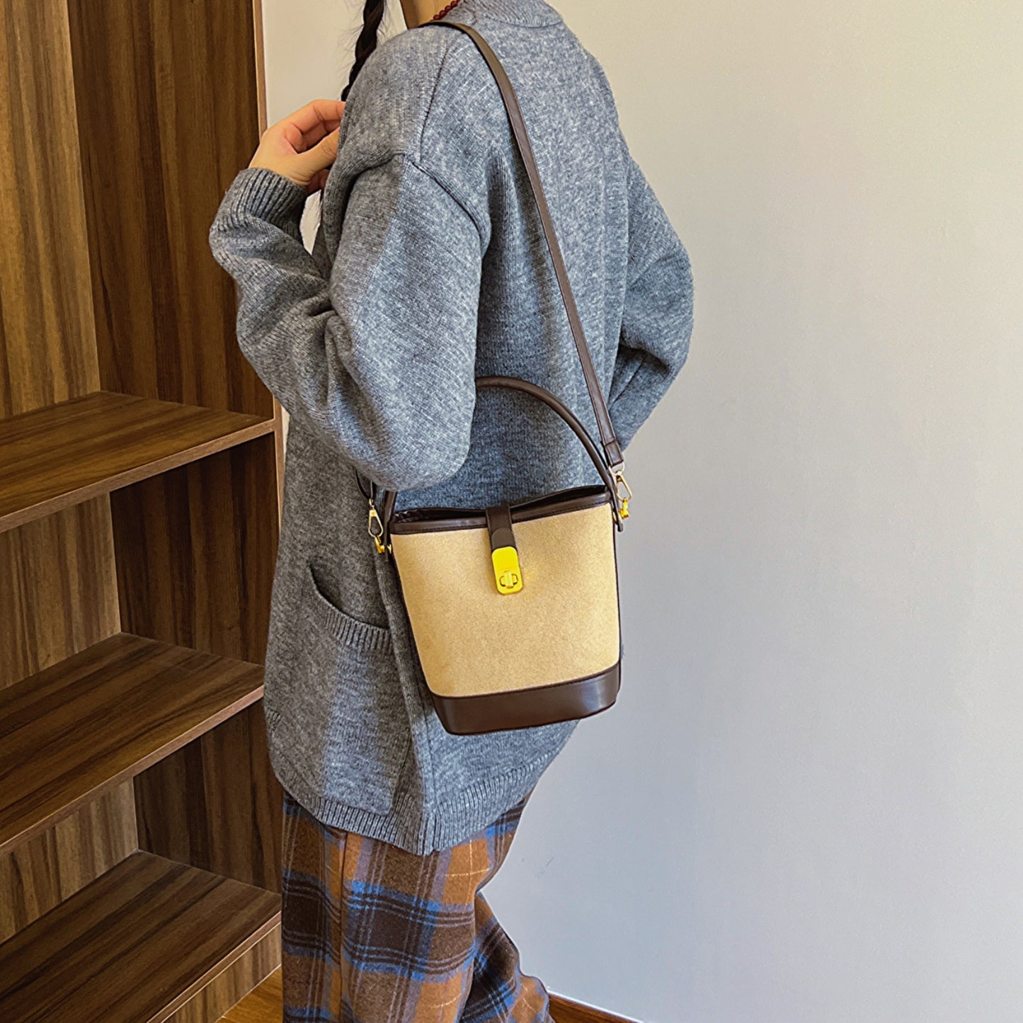 Honeybee Mumford's Leather Bucket Crossbody Bag