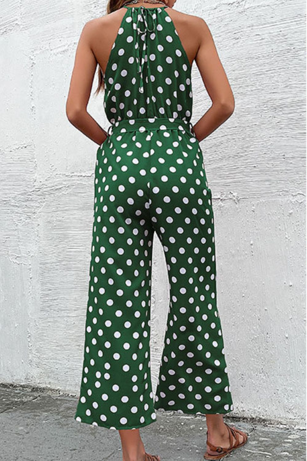 Honeybee Mumford's Polka Dot Grecian Wide Leg Jumpsuit