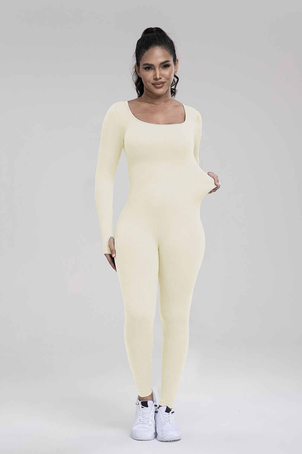 Honeybee Mumford's Square Neck Long Sleeve Active Jumpsuit