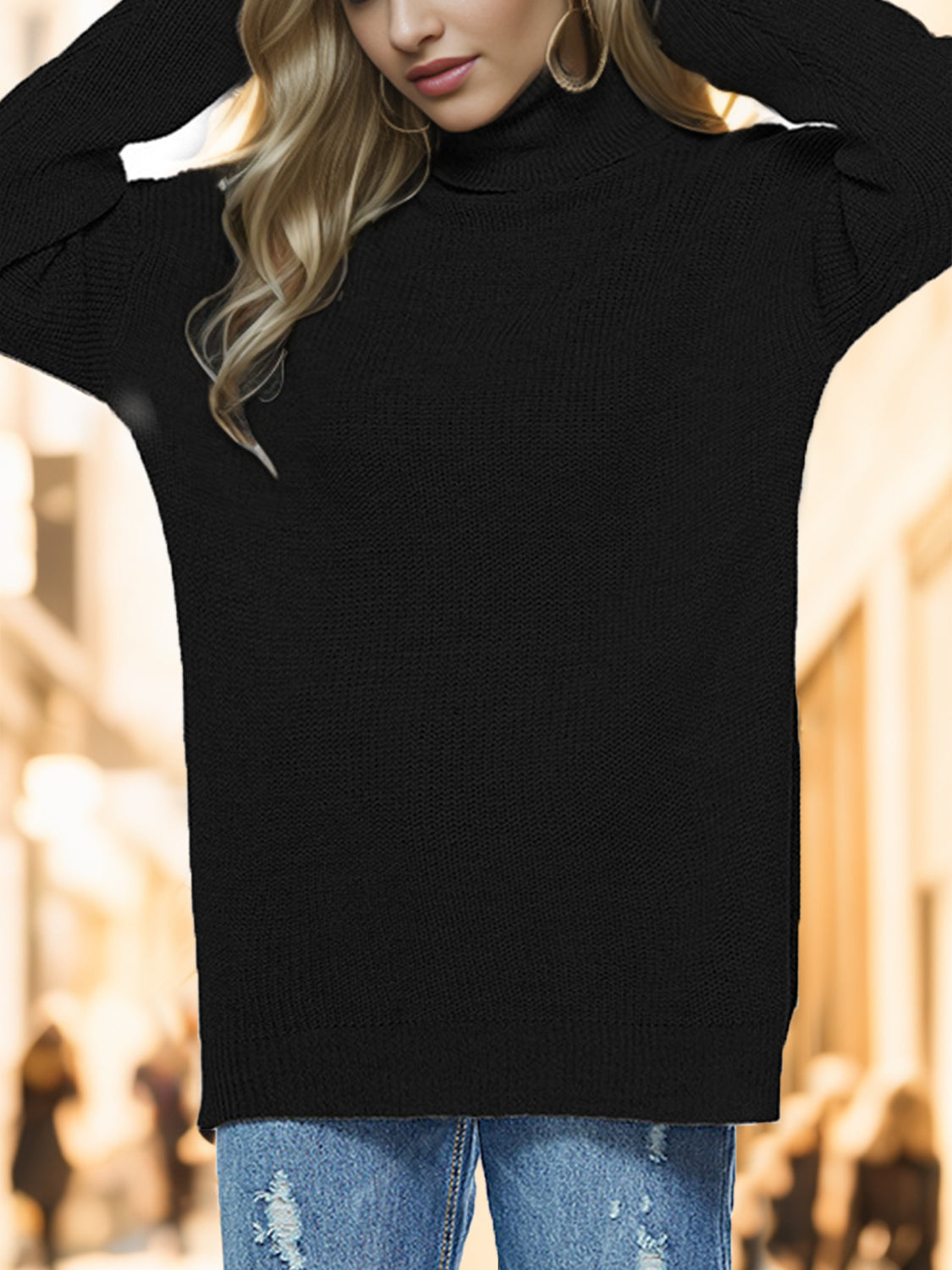 Honeybee Mumford's Turtleneck Drop Shoulder Long Sleeve Sweater