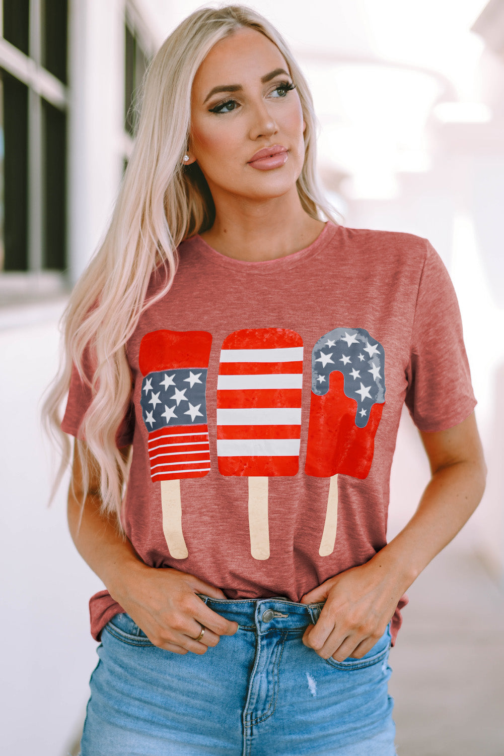 Honeybee Mumford's US Flag Round Neck Short Sleeve T-Shirt