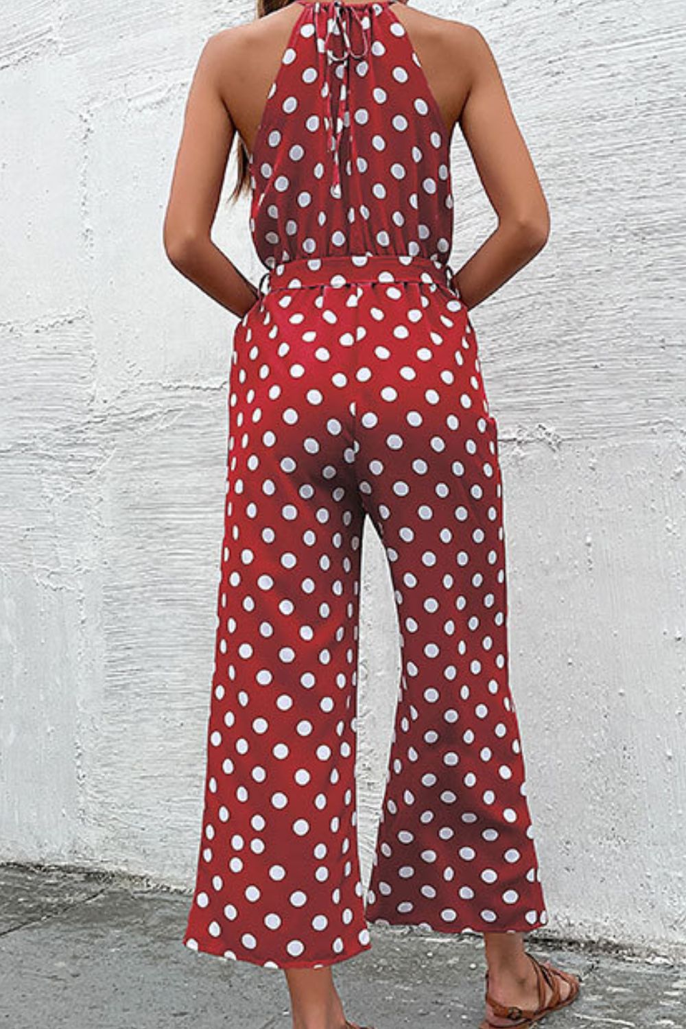 Honeybee Mumford's Polka Dot Grecian Wide Leg Jumpsuit