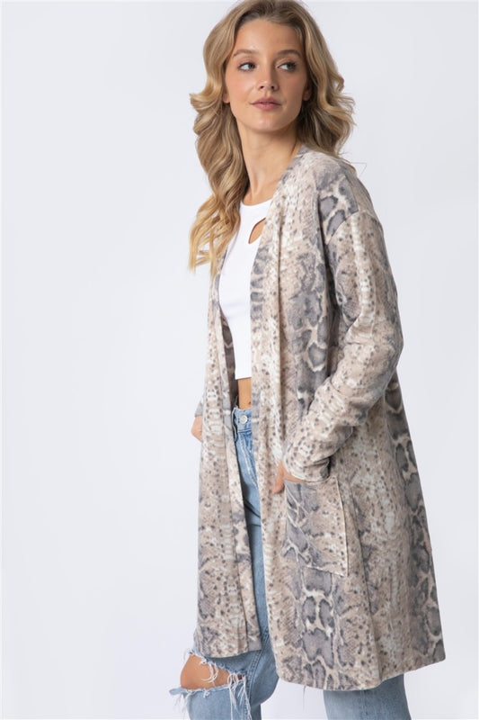 Honeybee Mumford's Cherish Apparel Animal Print Flannel Open Front Longline Cardigan