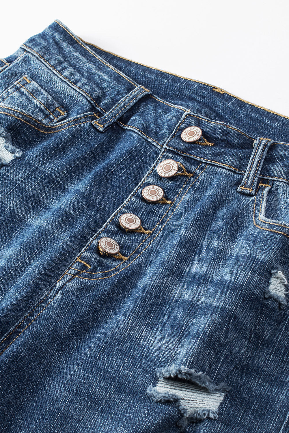 Honeybee Mumford's Button-Fly Distressed Jeans with Pockets