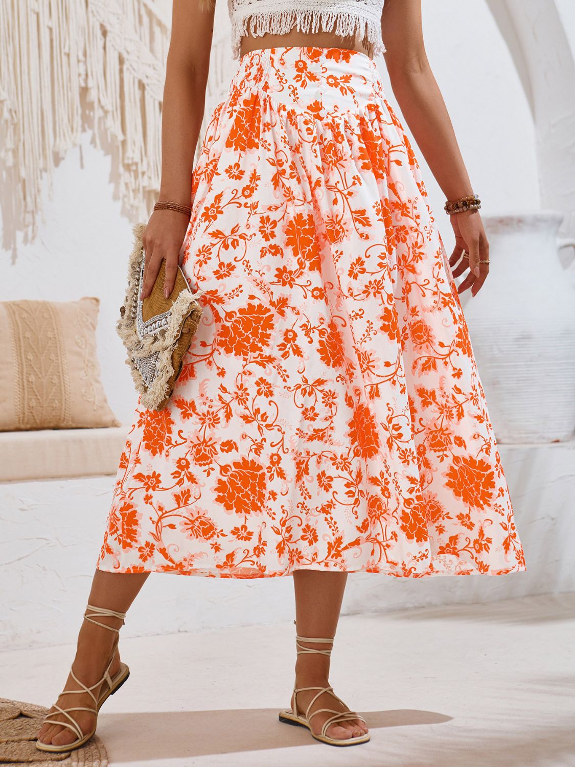 Honeybee Mumford's Printed Elastic Waist Midi Skirt