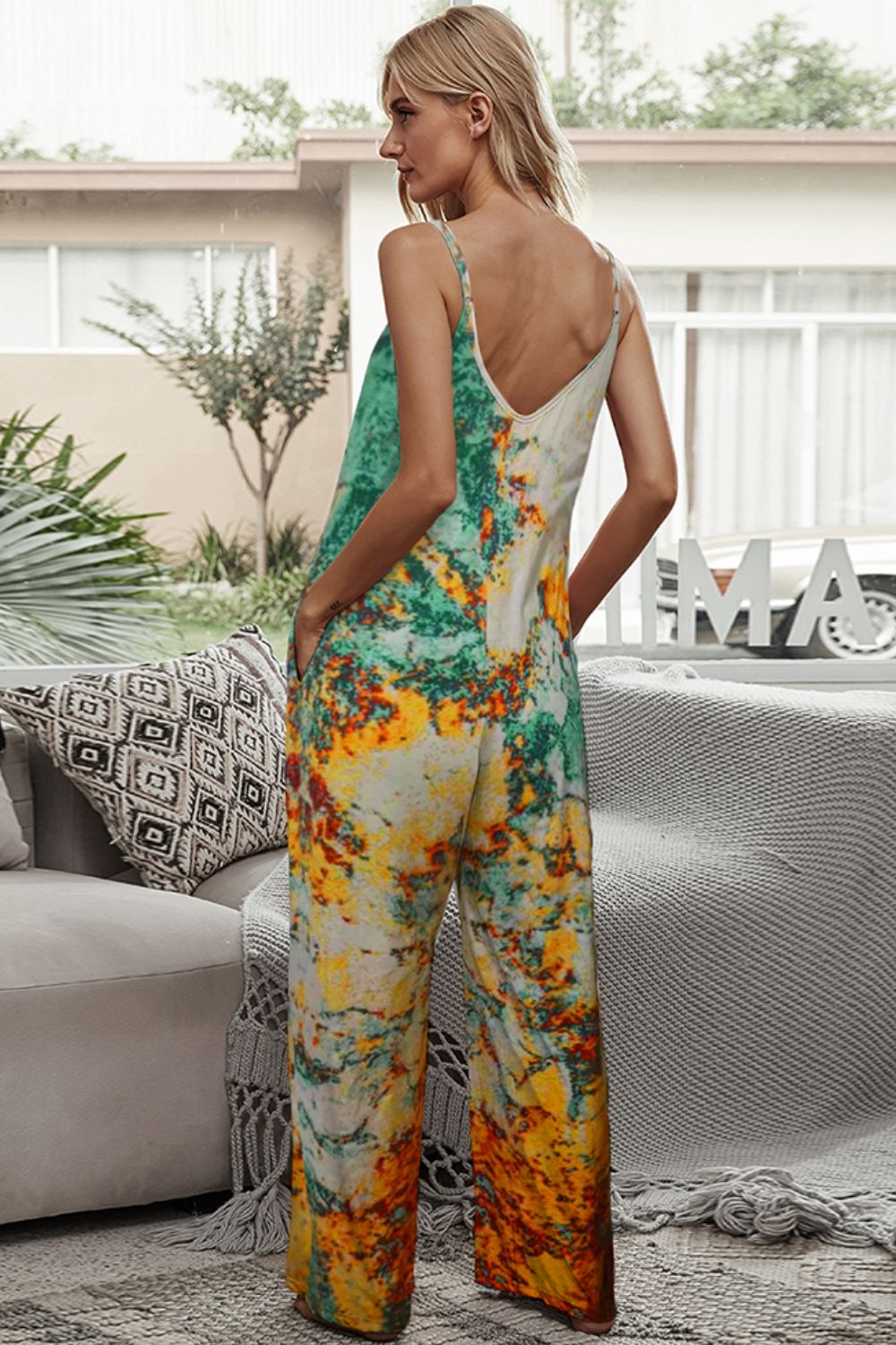 Honeybee Mumford's Tie-Dye Spaghetti Strap Jumpsuit with Pockets