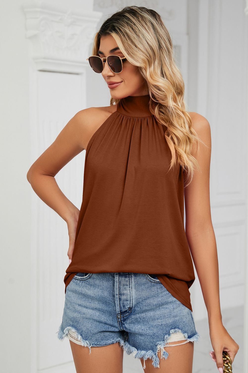 Honeybee Mumford's Gathered Detail Tied Sleeveless Top