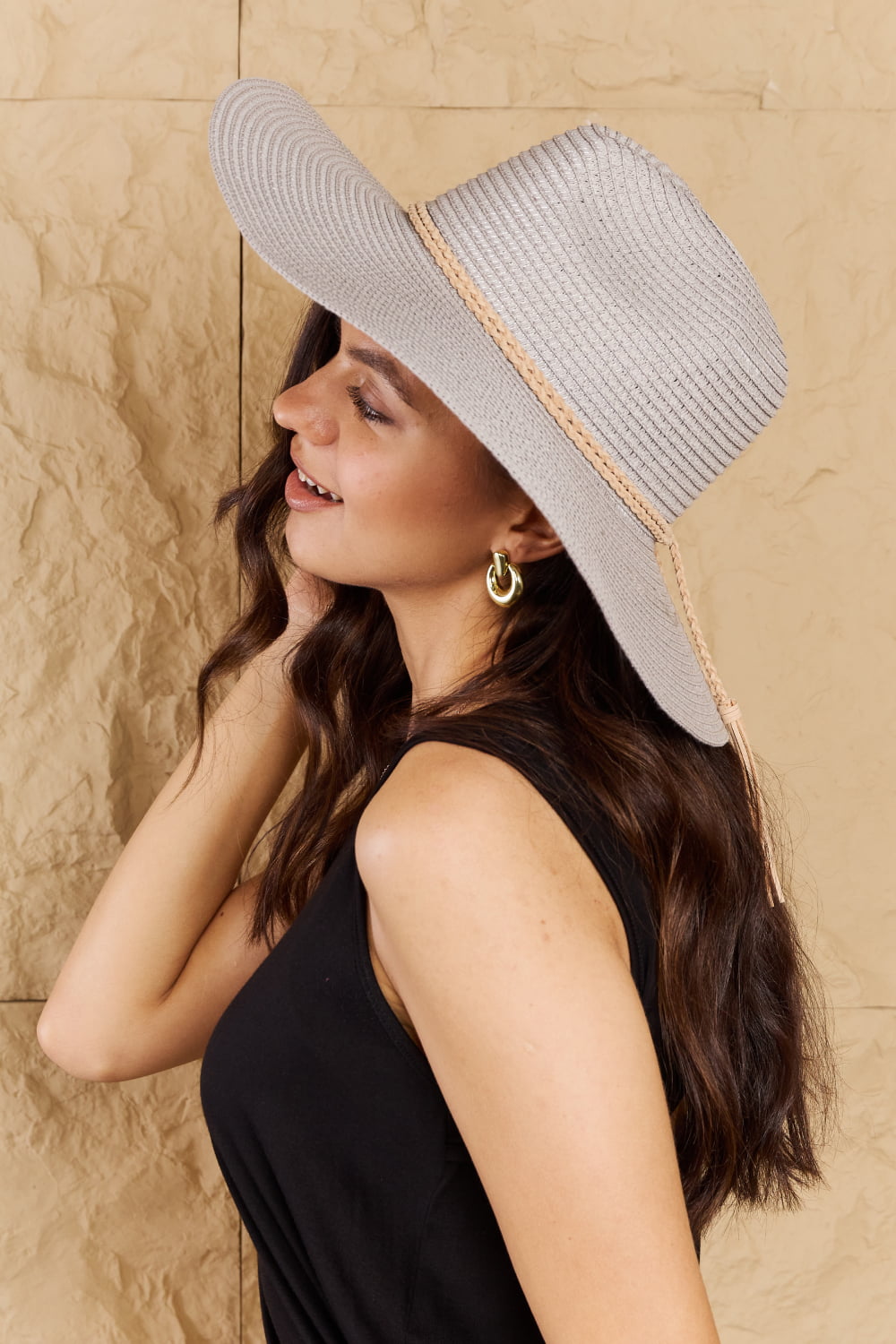 Honeybee Mumford's Keep Me Close Straw Braided Rope Strap Fedora Hat