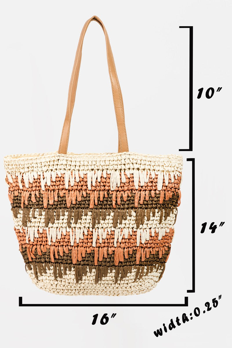 Honeybee Mumford's Straw Braided Striped Tote Bag