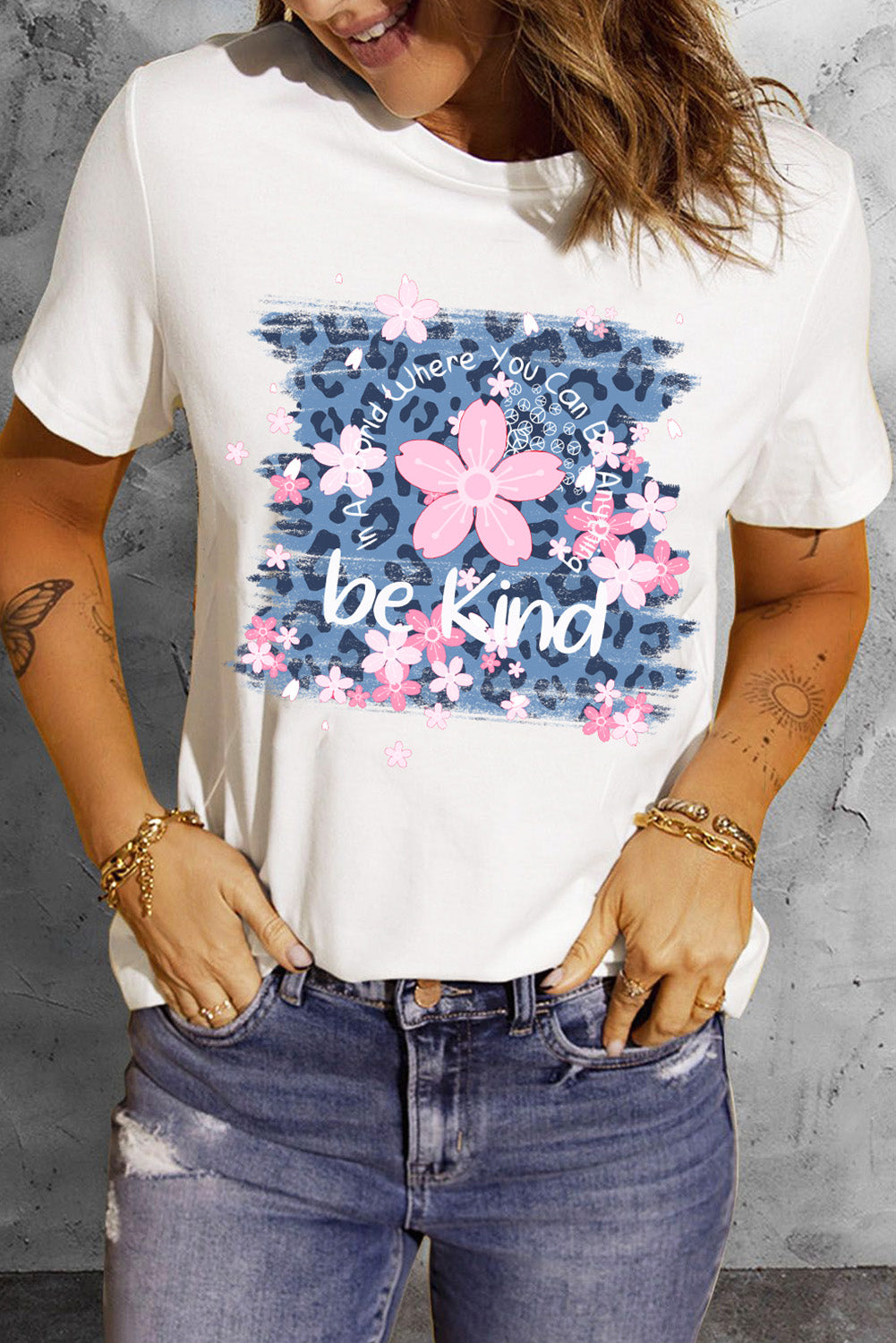 Honeybee Mumford's Leopard Floral Graphic Round Neck Tee