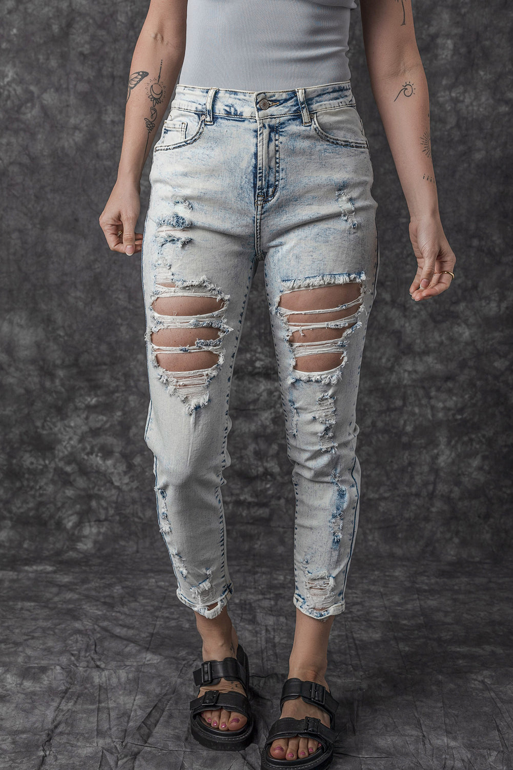 Honeybee Mumford's Sky Blue Vintage Washed Heavy Destroyed Skinny Jeans