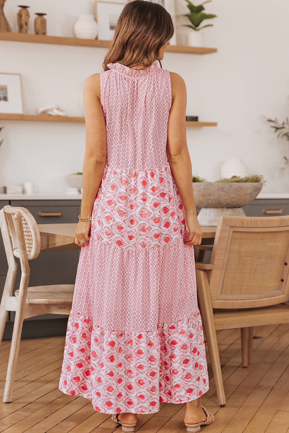 Honeybee Mumford's Mixed Print Tie-Neck Sleeveless Maxi Dress