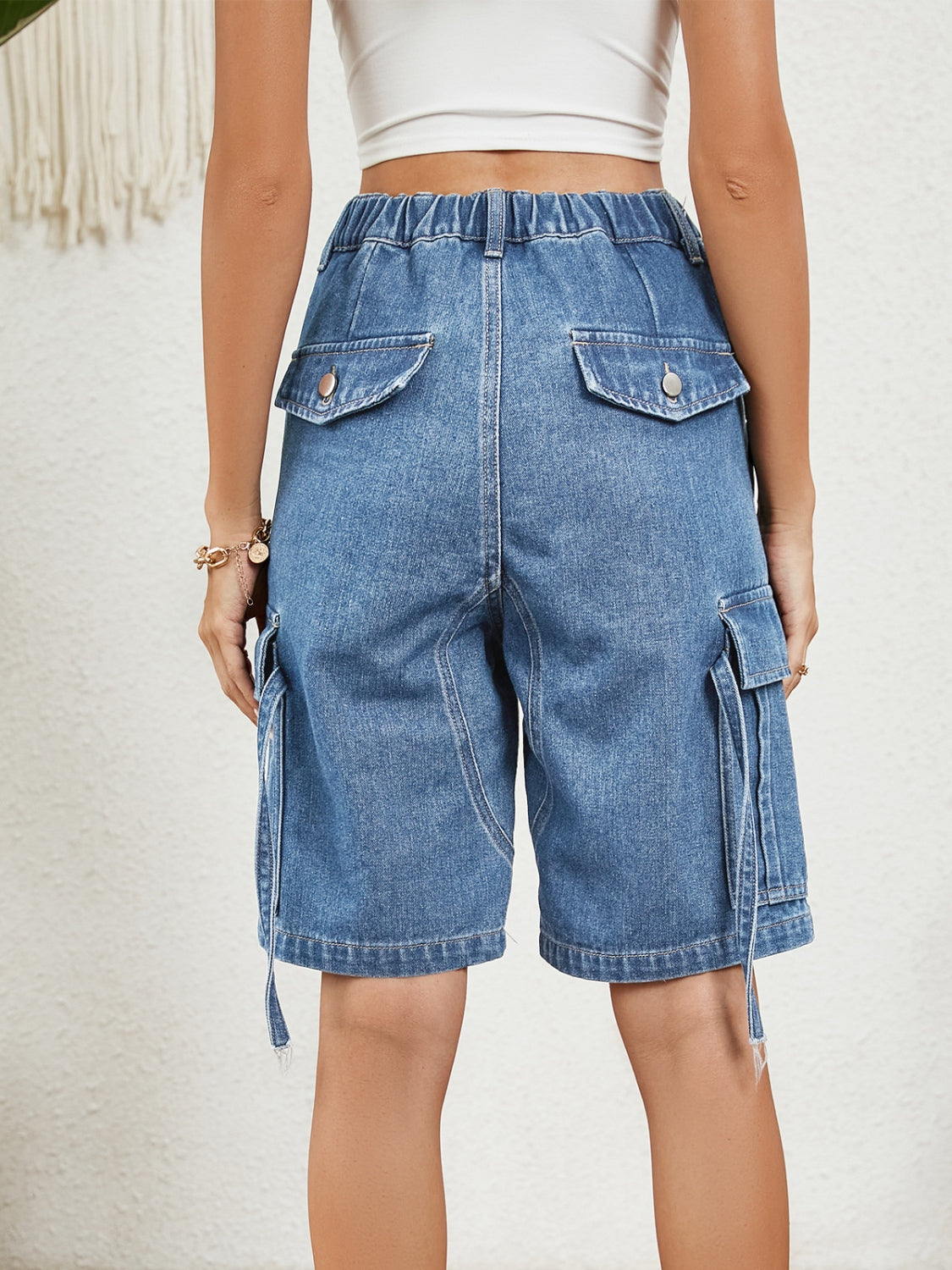 Honeybee Mumford's Buttoned Elastic Waist Denim Shorts with Pockets