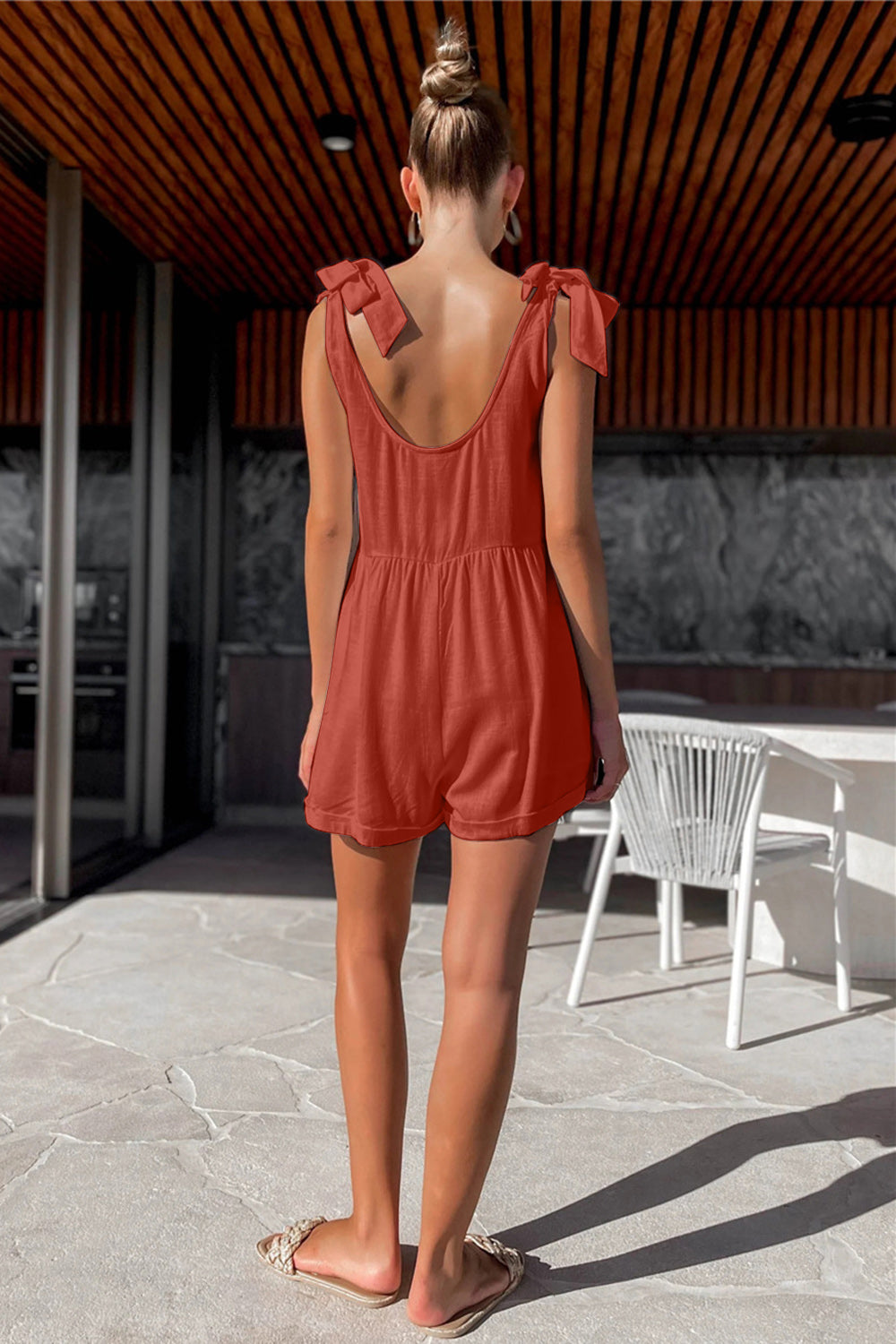 Honeybee Mumford's Full Size Scoop Neck Tie Shoulder Romper