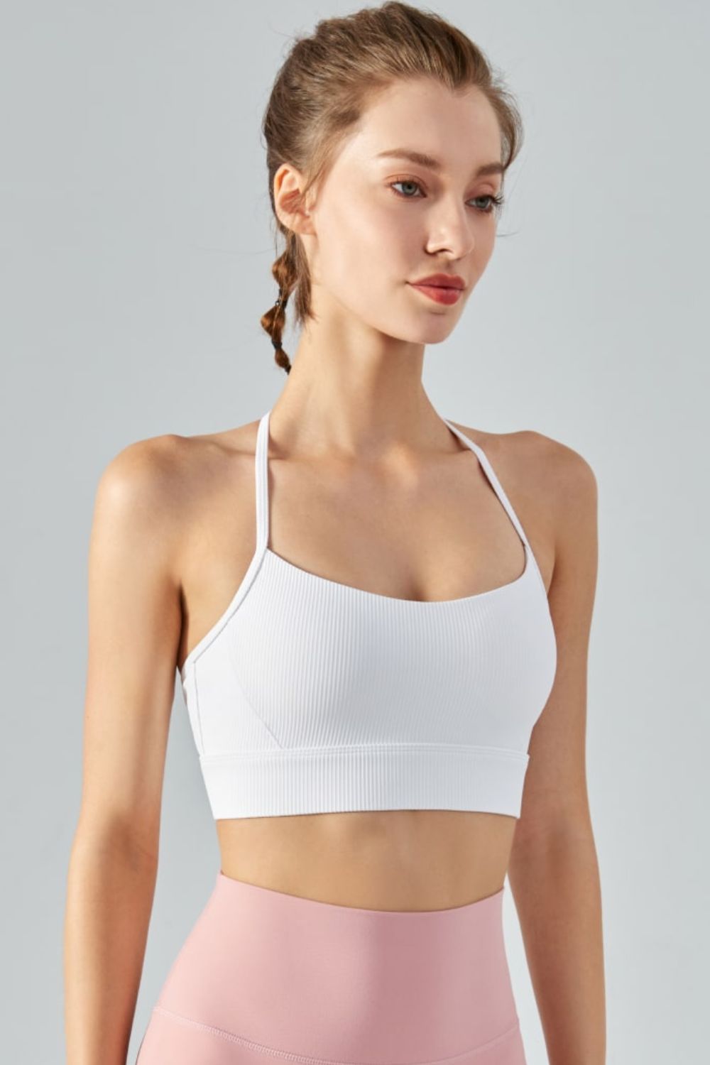 Honeybee Mumford's Ribbed Halter Neck Open Back Cropped Sports Cami