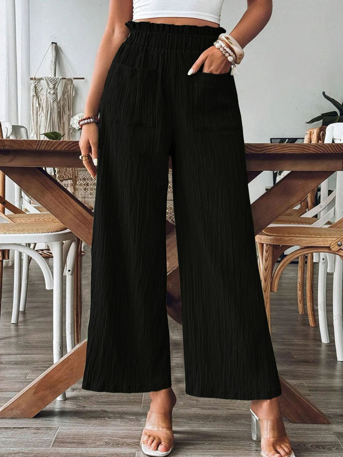 Honeybee Mumford's Pocketed Elastic Waist Wide Leg Pants