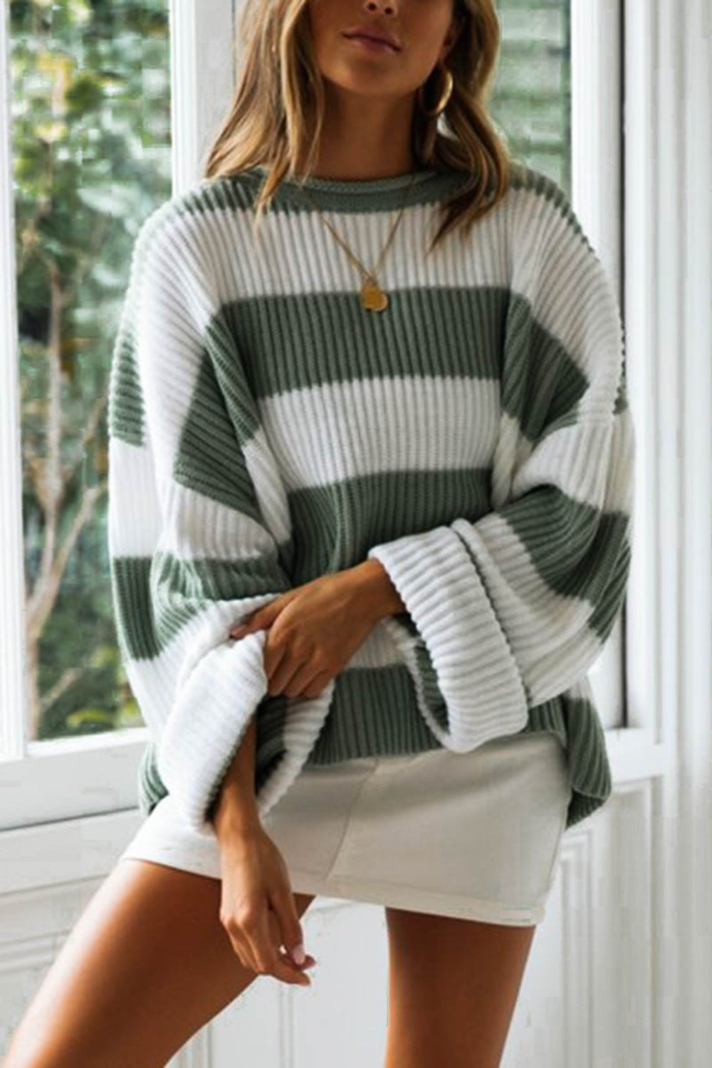 Honeybee Mumford's Striped Round Neck Long Sleeve Sweater