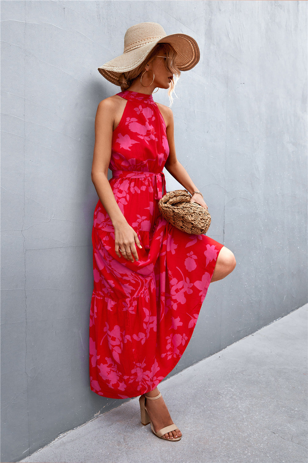 Honeybee Mumford's Printed Sleeveless Tie Waist Maxi Dress