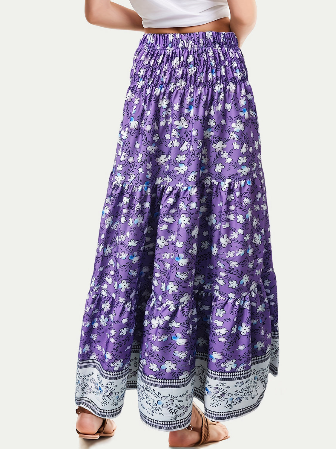 Honeybee Mumford's Full Size Tiered Printed Elastic Waist Skirt