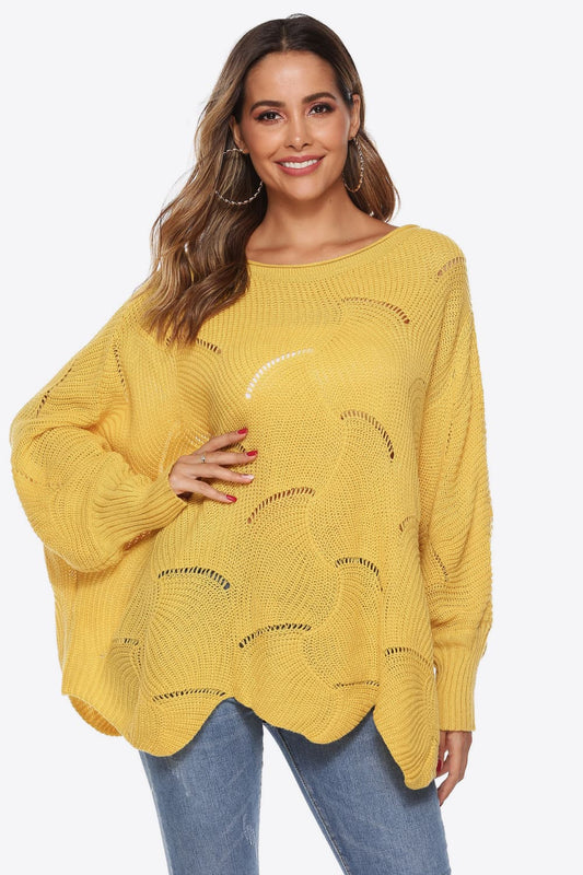 Honeybee Mumford's Round Neck Long Sleeve Openwork Sweater