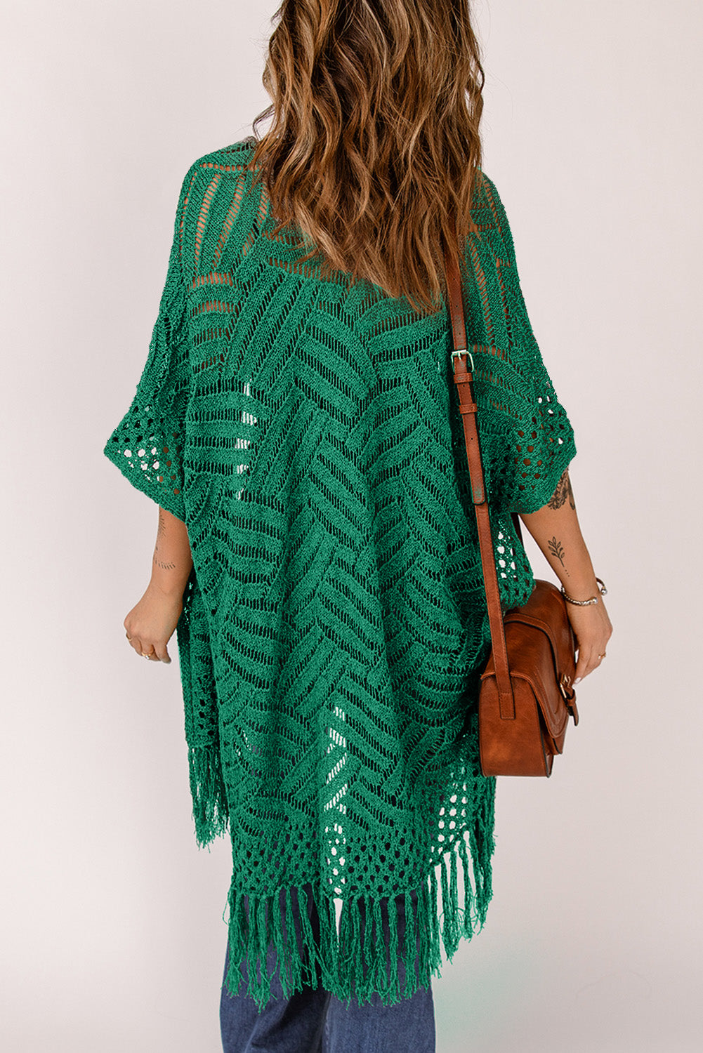 Honeybee Mumford's Openwork Open Front Cardigan with Fringes