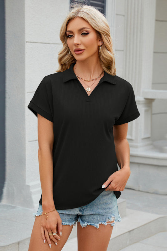 Honeybee Mumford's Johnny Collar Short Sleeve Blouse