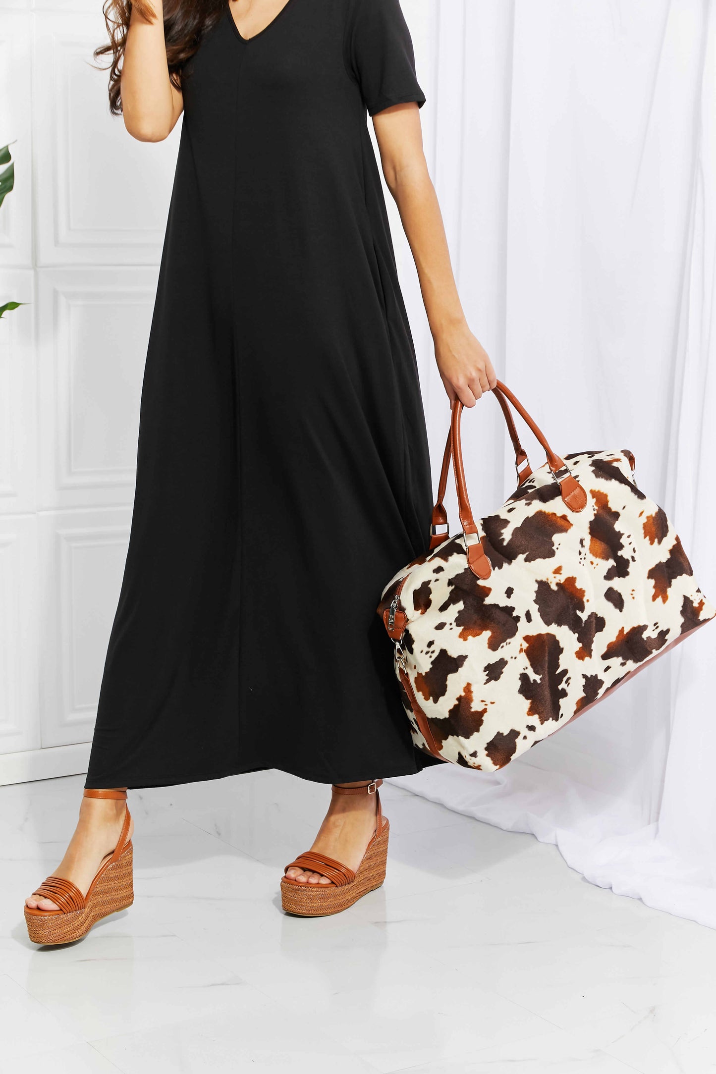 Honeybee Mumford's Cow Print Plush Weekender Bag