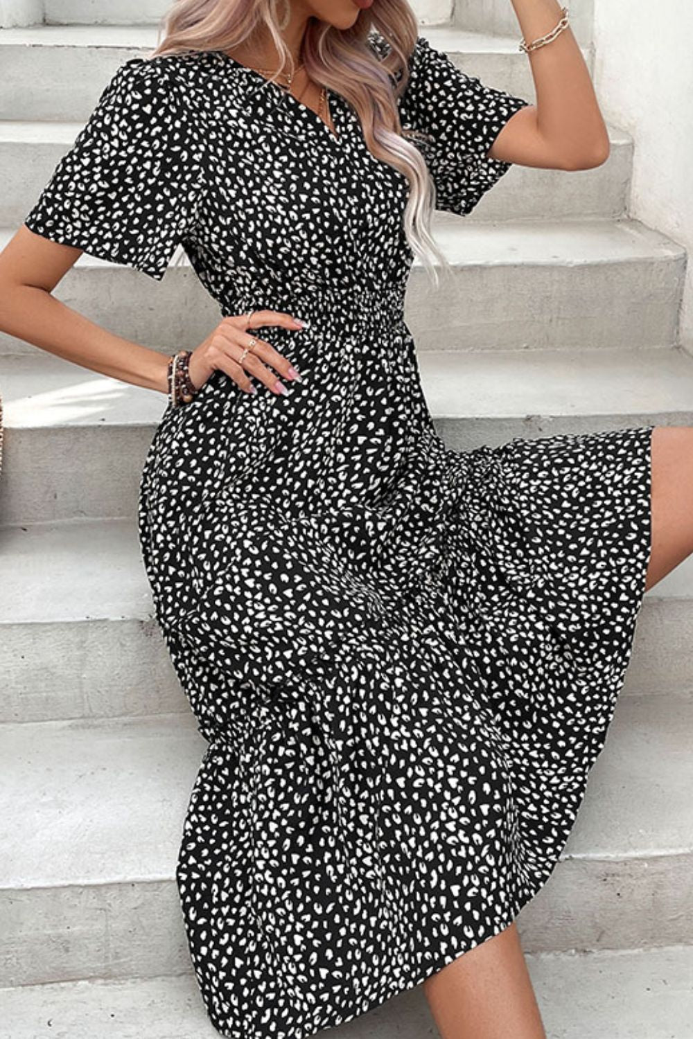 Honeybee Mumford's Leopard Short Sleeve Midi Dress