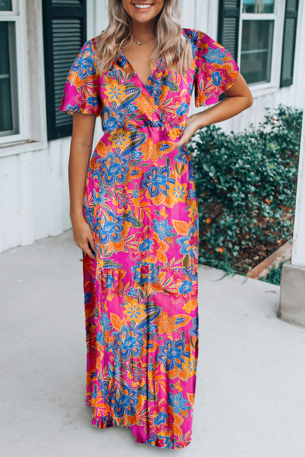 Honeybee Mumford's Rose Wrap V Neck Floral Maxi Dress