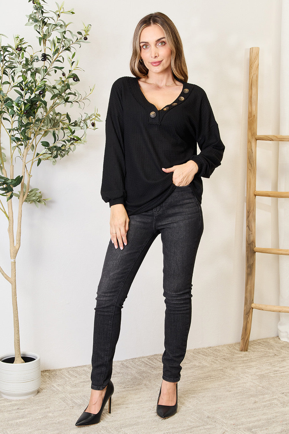 Honeybee Mumford's Buttoned Long Sleeve Blouse