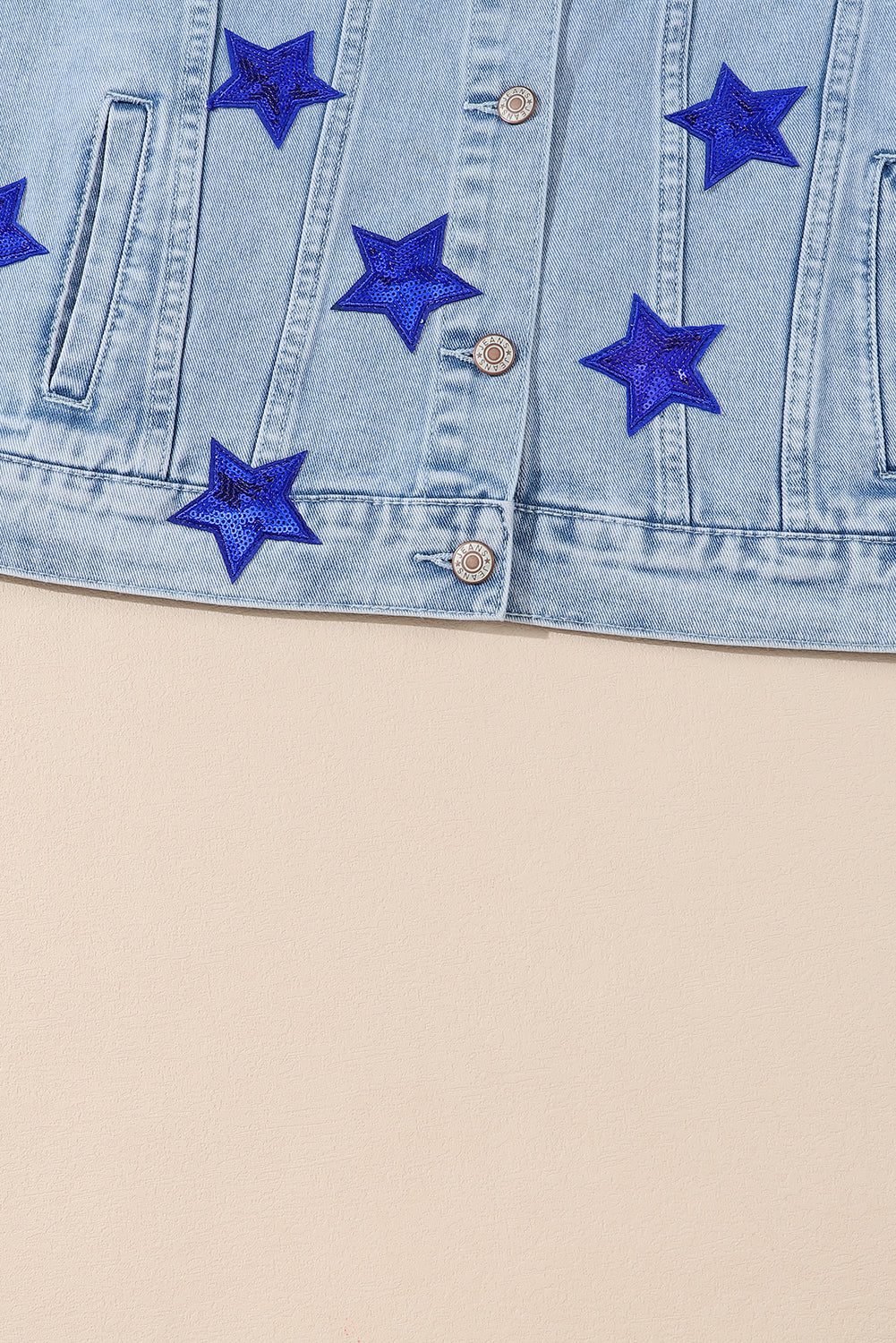 Honeybee Mumford's Bluing Sequin Star Flap Pocket Denim Jacket