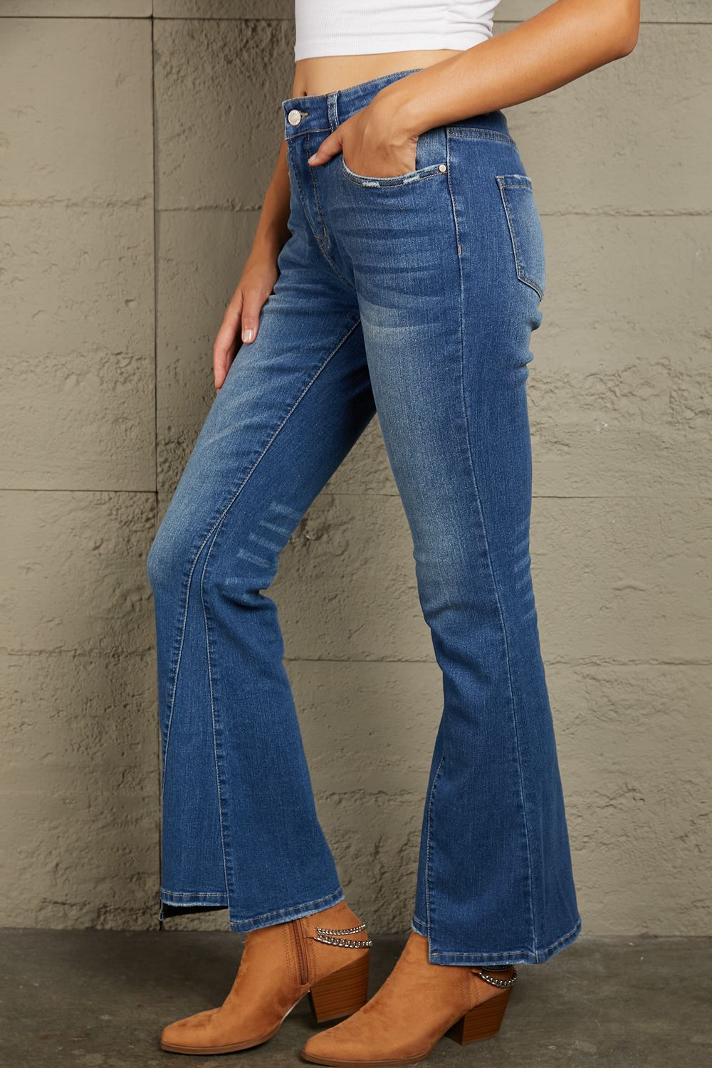 Honeybee Mumford's light or dark blue High Rise Flare Jeans with Pockets