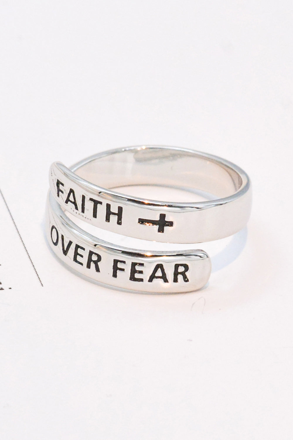 Honeybee Mumford's Silver "FAITH OVER FEAR" Bypass Ring