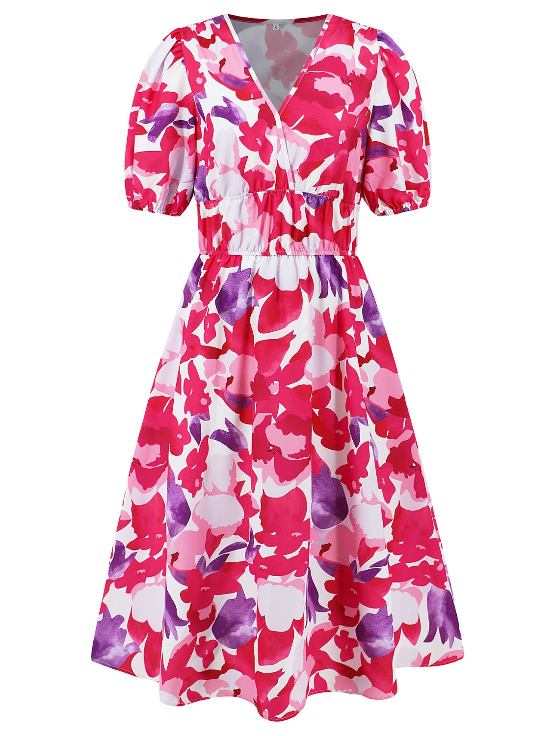 Honeybee Mumford's Ruched Printed Surplice Short Sleeve Dress