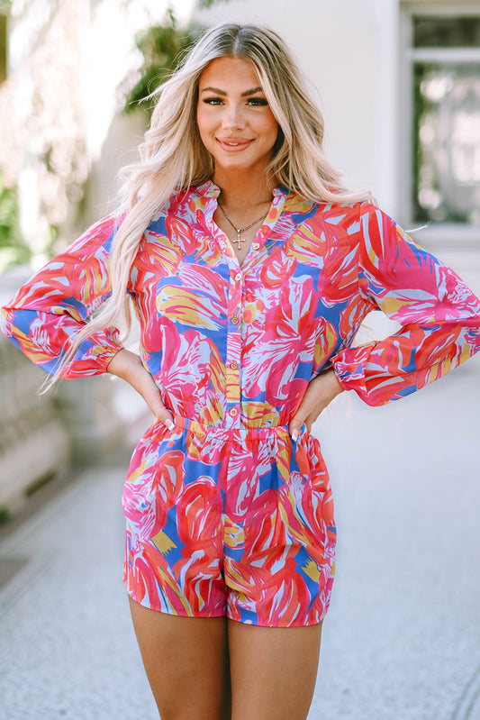 Honeybee Mumford's Multicolor Bold Graffiti Print Shirt Button Romper