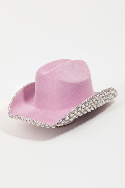 Honeybee Mumford's Pave Rhinestone Pearl Trim Cowboy Hat