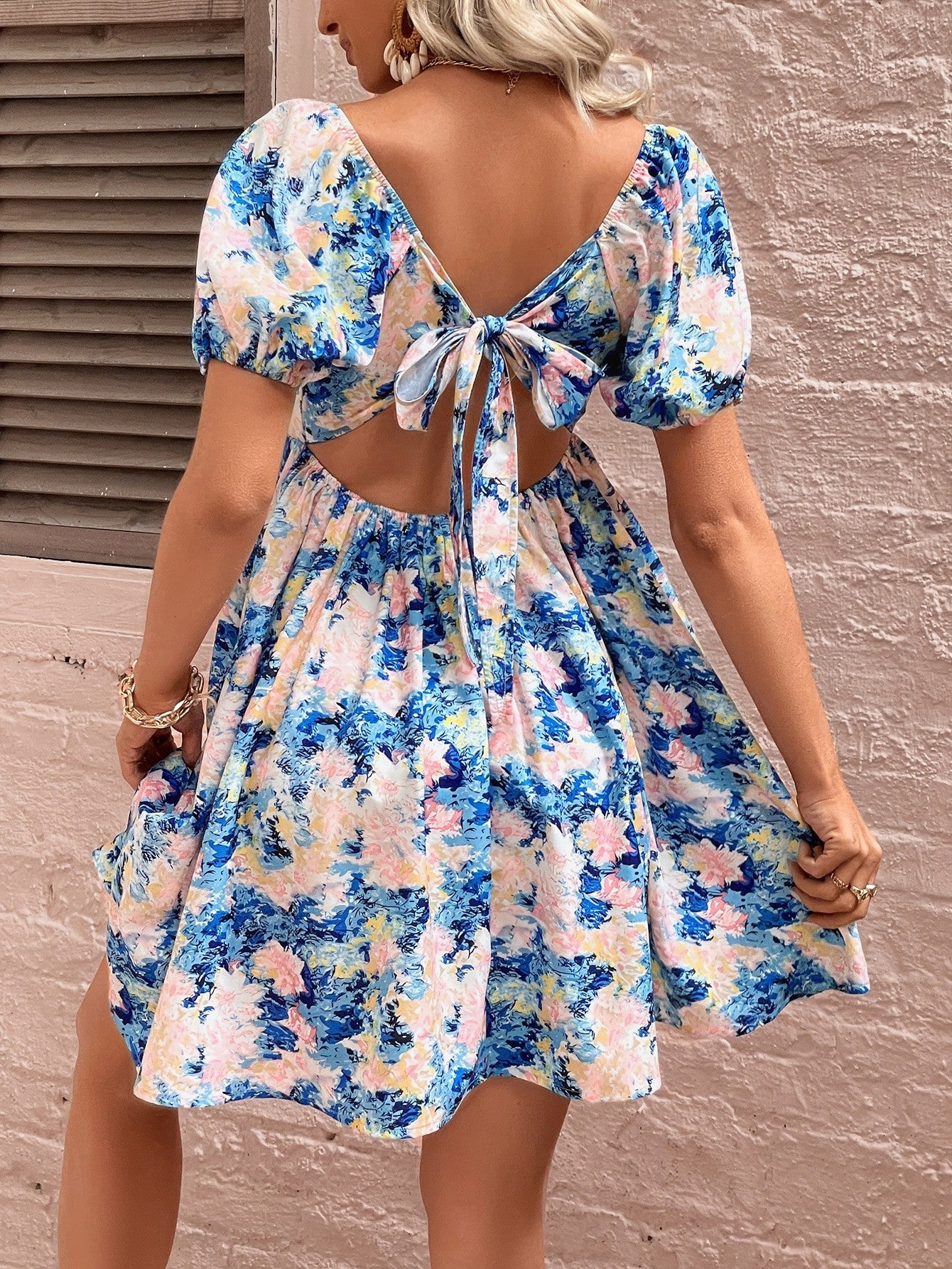 Honeybee Mumford's Floral Square Neck Puff Sleeve Dress