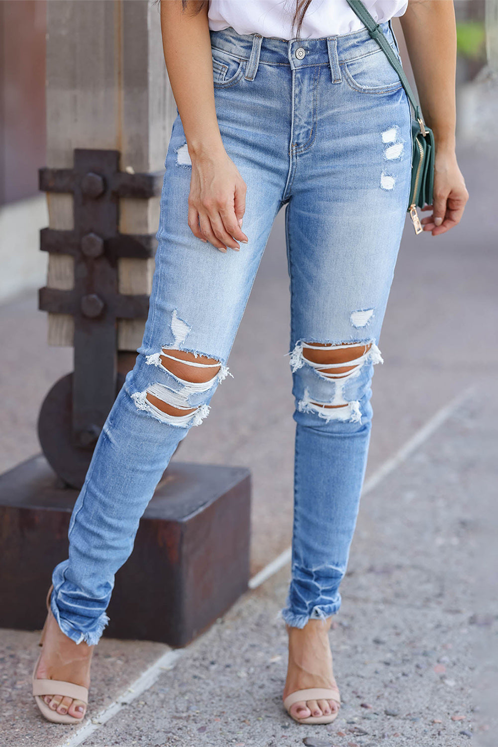 Honeybee Mumford's Light Blue Vintage Distressed Ripped Skinny Jeans