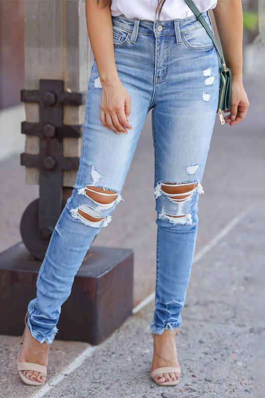 Honeybee Mumford's Light Blue Vintage Distressed Ripped Skinny Jeans