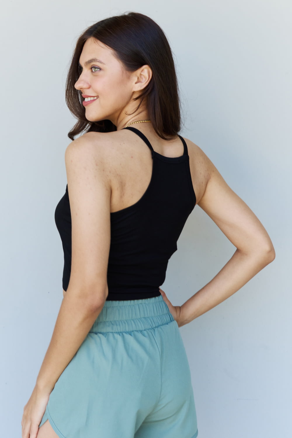 Honeybee Mumford's Everyday Staple Soft Modal Short Strap Ribbed Tank Top in Black