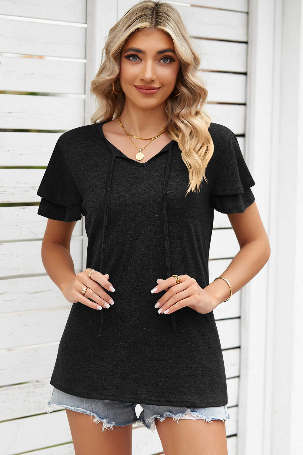 Honeybee Mumford's Tie Waist Flutter Sleeve Blouse