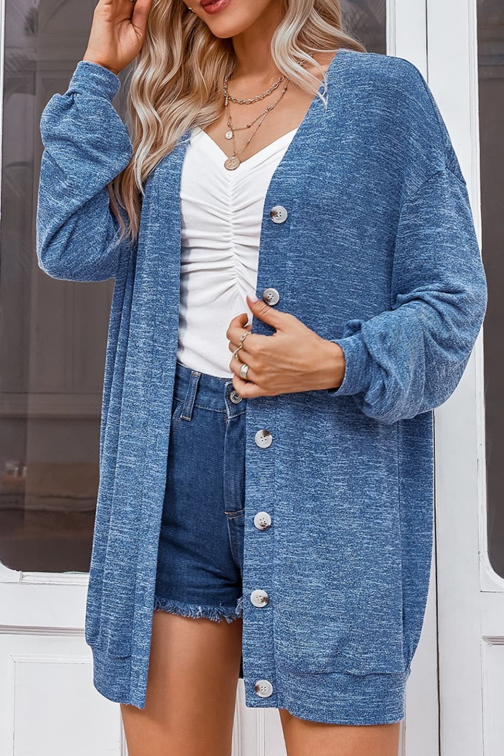 Honeybee Mumford's Buttoned V-Neck Long Sleeve Cardigans